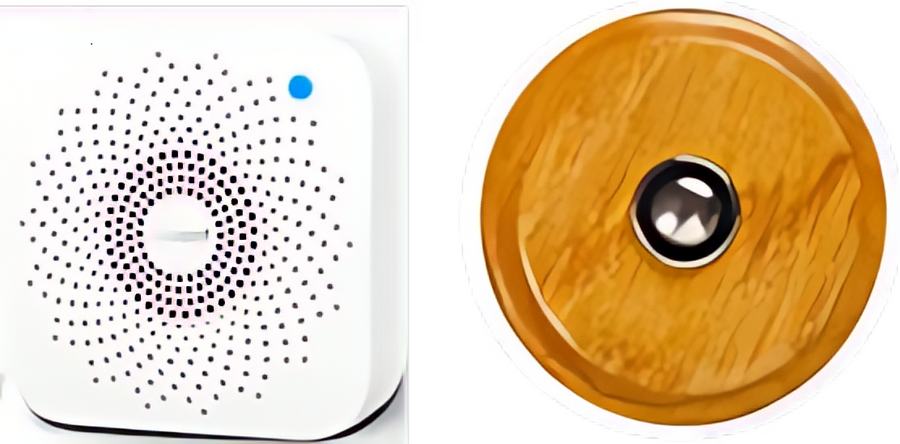 Sonnette Ardennes sans fil bois chêne bouton chrome avec carillon