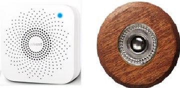 Sonnette Fougères sans fil bois mélèze rond collerette perlée chrome avec carillon